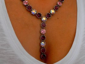 Amethyst Multi-color Y long Necklace in Platinum, Art Deco Wedding Jewelry, Filigree Lariat, Wife Christmas Gift