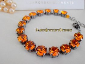 Birthstone Crystal Bracelet made with Chatons / Metal Cup Chain  / Mother's day Gift / Round Setting 8mm