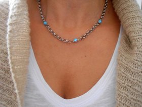 Turquoise Necklace Handmade with Round  Beads, Blue Chain Choker, Women Bohemian Jewelry, Christmas Girl gift