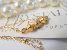 Dainty Beaded Pendant / Gold Filled / Minimalist Crystal Bar Necklace / Arum Gold Bicones/Glitter Beads / Birthday Gift for her /