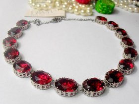 Ruby Crystal Riviere Choker Necklace in Platinum, Anna Wintour Red Collet, Women Art Deco Jewelry, Birthday Gift for Girlfriend