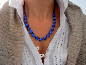 Sapphire Blue Crystal Tennis Necklace, Mother's day gift, Tennis Cup chain Blue Choker, Antique Bronze Jewelry