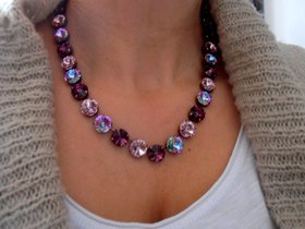 Amethyst Crystal Rivoli Necklace, Anna wintour collet, Tennis Cup chain Choker 12mm, Purple Multicolors, Birthday Gift