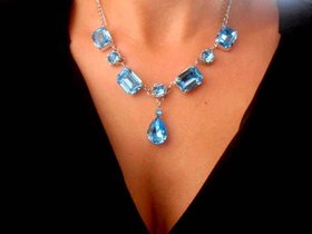 Aquamarine Crystal Bridgerton Y Necklace, Regency Jewelry, Georgian Blue Collet, Art Deco Birthday Gift, Anniversary