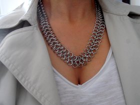 Statement Chainmaille Necklace, Flat Thick Chainmail Jewelry for Women, Weave Bohemian Long Chain Necklace, Fashion Accessories