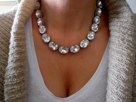 Diamond Clear Crystal Riviere Necklace Anna Wintour Chunky Collet Statement Art Deco Choker Oval Bib Mom Gift