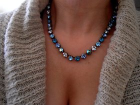 Blue Multicolor Graduate Crystal Necklace,Tennis Cupchain Collet, Georgian Choker, Antique Bronze Jewelry, Birthday Gift for her