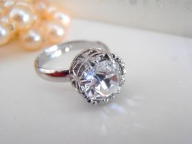 Crystal Stacking Chaton Ring / Diamond Clear Solitaire Adjustable Ring / Art Deco Bridal Platinum Jewelry / Gift for her