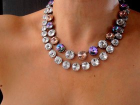 Anna Wintour Rivoli Crystal Necklace, Tennis Cup chain Collet, Clear-Multicolor lavender Choker, Wedding Jewelry, Birthday Gift