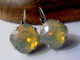 Sand Opal Cushion Cut Earrings 4470 10mm / Dangle & Drop Golf / Wedding Jewelry / Women Birthday Gift / Square Cut