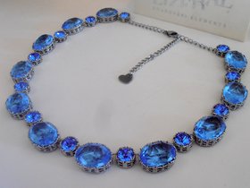 Sapphire Blue Collet Necklace made with Fancy Crystals / Art Deco Blue Choker 13x18mm Oval / Statement Edwardian Jewelry / Women Gift