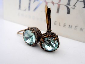 Chrysolite Crystal Bezel Earrings in Antique Bronze