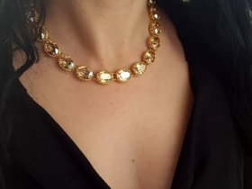 Anna Wintour Riviere Collet Necklace, Golden Shadow Oval Choker, Georgian Wedding Jewelry, Art Deco Birthday Gift