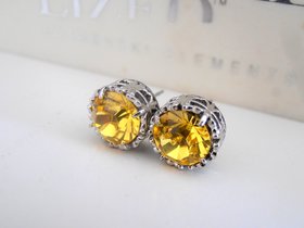 Light Topaz Stud Earrings / Art Deco Surgical steel Jewelry / Yellow Crystal Pierced Platinum Post / Women's Birthday Gift