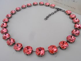 Peach Rose Square Crystal Necklace / 4470 Cushion Cut Choker / Statement Jewelry / Birthday Gift / Antique Silver Tennis Square Cupchain