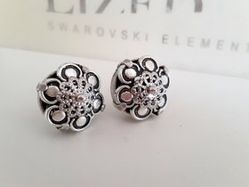 Metal Statement Stud Earrings / Antique Silver Rose Flower Jewelry / Bohemian / Girls Boho Prom Studs / Floral Embellishment / Birthday Gift