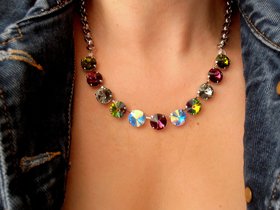 Multi-colors Crystal Necklace made with Rivoli Crystals, Collet Choker, Women Statement Jewelry, Girls Birthday gift, Prom