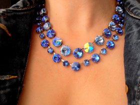 Sapphire Rhinestone Rivoli Necklace / Anna Wintour Choker / Crystal Collet / Antique silver Jewelry / Birthday Gift