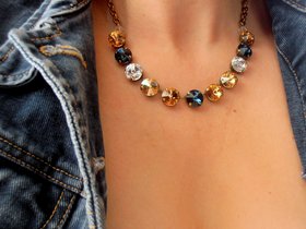 Brown Multicolors Rivoli Necklace, Anna Wintour Choker 12mm, Antique Bronze Jewelry