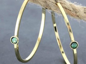 Gold Hoop Earrings w/ Gemstones / Geometric Wide Square Wire Hoops / Statement Everyday Jewelry / Circle Earrings / Women Birthday Gift