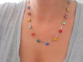 Multi-colors Tennis Crystal Necklace, Silver Cup Chain Collet, Boho Jewelry, Birthday Gift for her