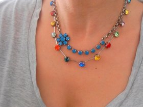 Carribean Blue Opal Flower Cup chain Necklace, Women Bohemian Chain Jewelry, Antique silver 6mm, Birthday Gift