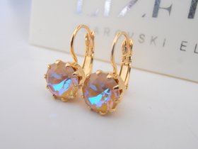 Ochre DeLite bezel Earrings with  Crystals / Gold Jewelry / Dangle Drop Lever back  8mm / Birthday Gift for her