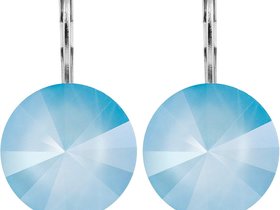 Summer Blue Lacquer Drop Crystal Rivoli Earrings 12mm 1122, Mother's Day Gift, Stainless Steel Round Lever back, Gift for Girlfriend