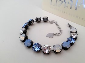 Air Blue Opal Tennis Bracelet with Crystal Chatons • Mother's day gift • Antique Silver Cup chain • 8mm Chatons