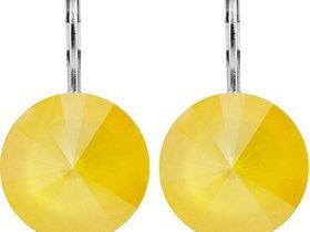 Buttercup Yellow Drop Earrings made with Rivoli Crystals 12mm • Stainless Steel Dangle Round Lever back Setting