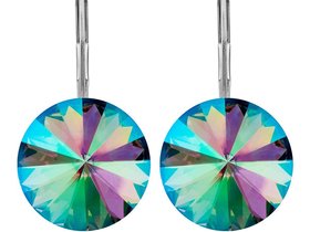 Paradise Shine Rivoli Crystal Dangle Earrings 12mm, Stainless Steel Round Lever back, best friend Gift