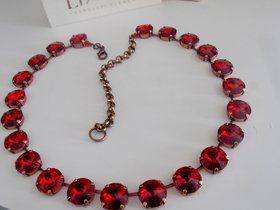 Scarlet Anna Wintour Tennis Choker Necklace with Rivoli Crystals 14mm, Red Antique Copper Jewelry, Birthday Gift