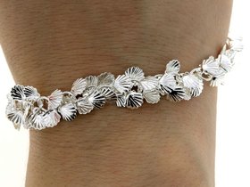 Multi Charm Silver Shell Bracelet • Women Summer Metal Jewelry • Statement Links Bracelet • Birthday Gift for Women •