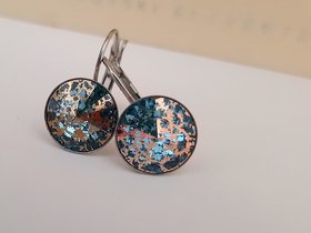 Aquamarine Rose Patina Drop Earrings with Rivoli Crystals 1122, Party Jewelry, Stainless Steel Round 12mm, Birthday Gift