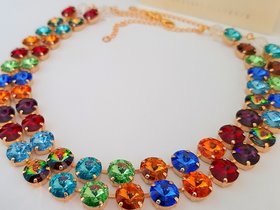 Harlequin Gold Rivoli Crystal Necklace, Anna Wintour Multi-colored Tennis Choker, Woman Jewelry, Anniversary Gift