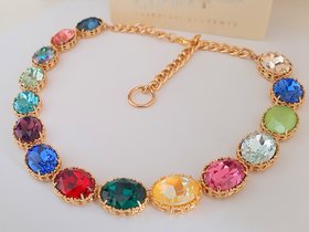 Anna Wintour Necklace, Rainbow Riviere Choker made with Oval Crystals, Filigree Collet, Wedding Art Deco Jewelry, Women Gift Ideas