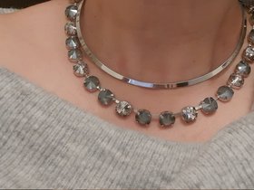 Anna Wintour Gray Rivoli Silver Necklace, Grey Choker, Tennis Cup chain, Patina Round Crystals, Anniversary Gift