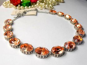 Peach Statement Riviere Necklace | Anna Wintour Rhinestone Collet | Art Deco Jewelry | Oval Filigree Choker | Chrisymas Gift for her