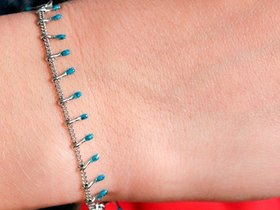 Turquoise Chain Drops Dainty Bracelet • Stainless steel blue epoxy Resin Bar Bracelet • Women Summer Gift