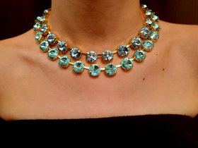 Aquamarine and Light Sapphire Rivoli Tennis Necklace, Anna Wintour Choker, Gold Collet Jewelry for Women, Birthday Gift