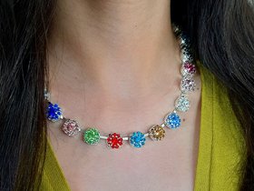 Multi-color Crystal Tennis Necklace in Silver, Colorful Rhinestone Jewelry, Rainbow Choker, Daisy Collet, Birthday Gift for Women