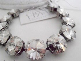 Silver Shade Wedding Bracelet with Rivoli Crystals 12mm, Bridal Tennis Cup chain, Antique Silver Jewelry, Birthday gift