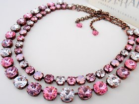 Multicolors Rose Premium Crystal Necklace, Anna Wintour Rivoli Choker 12mm, Antique Copper Jewelry, Valentine's Day Gift