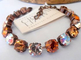 Multicolor Rustic Silk/Copper Tennis Bracelet / 8mm Antique Jewelry / Round Cup chain / Anniversary gift