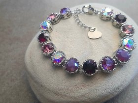 Amethyst Purple Filigree Bracelet, Art Deco Crystal Jewelry, Link Cup chain, Platinum Tennis Setting, Birthday Gift for her