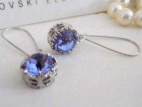 Tanzanite Threader Filigree Earrings / Long Dangle & Drop / Art Deco Women Jewelry / Blue Crystal Threads / Birthday Gift