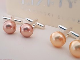 Rose Gold and Peach Pearl Shirt Cufflinks, Minimalist Fashion Cuffs, Jewelry for Mom, Platinum Cuff Fasteners