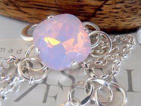 Rose Water Opal Summer Foot anklet Cushion Cut Crystal, Dainty Bare Foot Sandal Bracelet, Body Jewelry