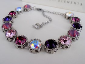 Multi-Colors Purple Art Deco Crystal Bracelet, Platinum Statement Women Jewelry, Birthday Gift for her