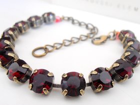 Garnet Red Tennis Bracelet with Crystals SS39 / 8mm Cupchain / Antique Bronze Jewelry / Vintage Wine Red / Valentines day